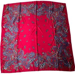 Vtg Laura Henson Red Paisley Silk-Like Scarf Japan 80s RN 49391 Western Boho 26"